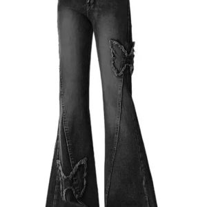 Dark Butterfly Flare Jeans - Iconic Y2K Fashion Outfit for Fall 2000s Style