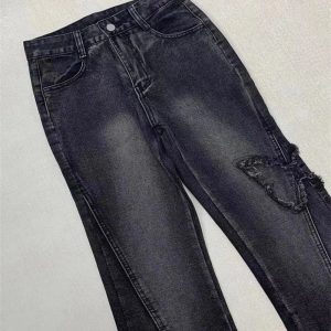 Dark Butterfly Flare Jeans - Iconic Y2K Fashion Outfit for Fall 2000s Style