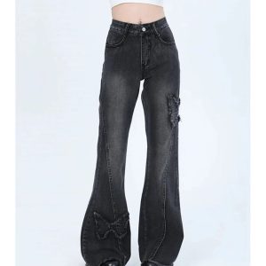 Dark Butterfly Flare Jeans - Iconic Y2K Fashion Outfit for Fall 2000s Style