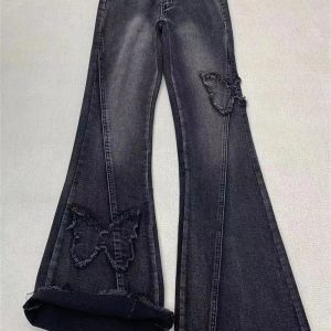 Dark Butterfly Flare Jeans - Iconic Y2K Fashion Outfit for Fall 2000s Style