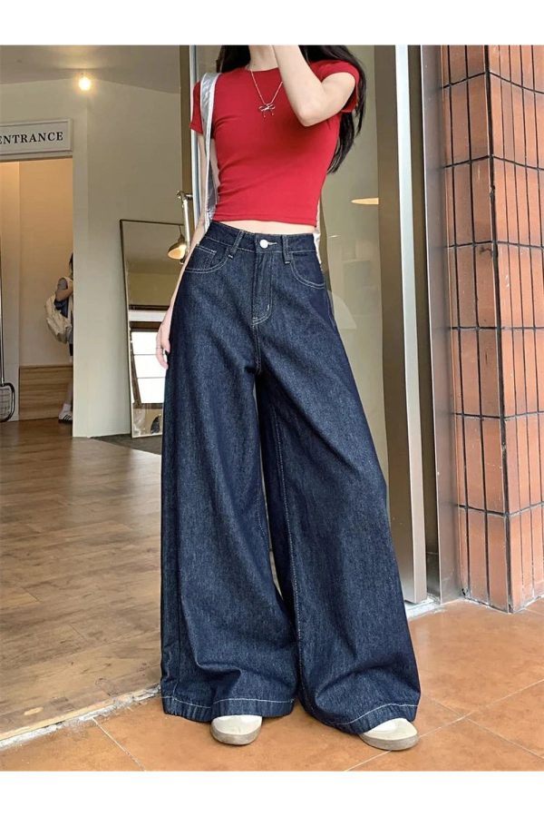 Dark Wash Wide-Leg Denim Jeans - Cute 2000s Outfits & Y2K Fashion