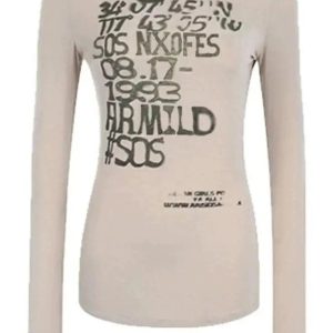 Distressed Graphic Long Sleeve Top - Y2K Fashion Outfit for Fall 2000s