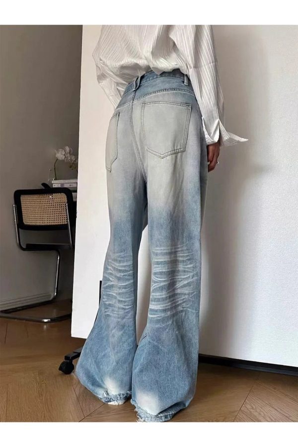 Distressed Light-Wash Wide-Leg Jeans for Cute 2000s Outfits & Y2K Fashion