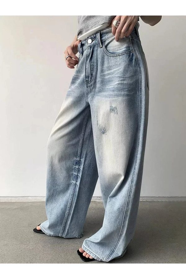 Distressed Light-Wash Wide-Leg Jeans for Cute 2000s Outfits & Y2K Fashion