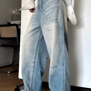 Distressed Light-Wash Wide-Leg Jeans for Cute 2000s Outfits & Y2K Fashion