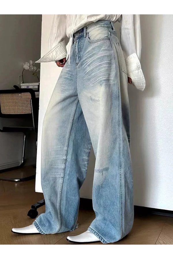 Distressed Light-Wash Wide-Leg Jeans for Cute 2000s Outfits & Y2K Fashion