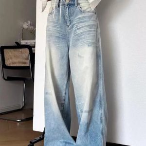 Distressed Light-Wash Wide-Leg Jeans for Cute 2000s Outfits & Y2K Fashion