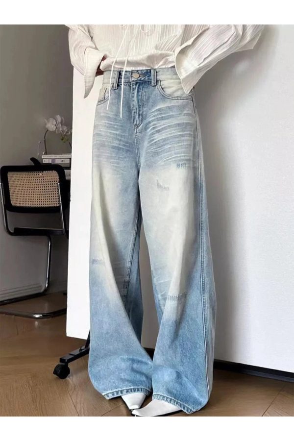 Distressed Light-Wash Wide-Leg Jeans for Cute 2000s Outfits & Y2K Fashion