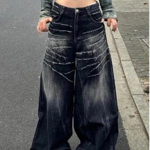 Distressed Marble Wash Wide-Leg Jeans for Cute 2000s Outfits & Y2k Fashion