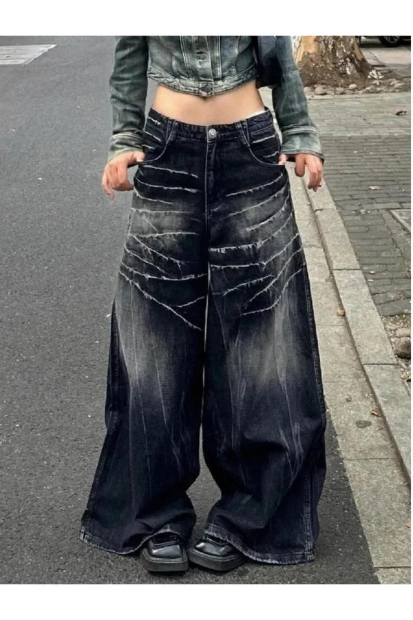 Distressed Marble Wash Wide-Leg Jeans for Cute 2000s Outfits & Y2k Fashion