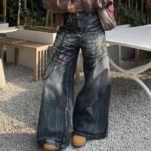 Distressed Marble Wash Wide-Leg Jeans for Cute 2000s Outfits & Y2k Fashion