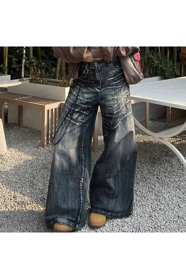 Distressed Marble Wash Wide-Leg Jeans for Cute 2000s Outfits & Y2k Fashion