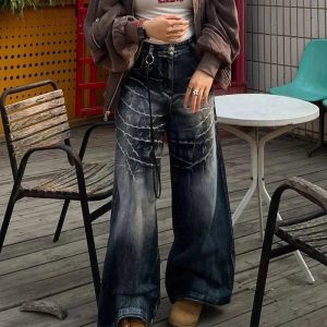 Distressed Marble Wash Wide-Leg Jeans for Cute 2000s Outfits & Y2k Fashion