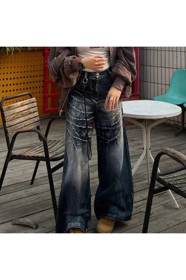 Distressed Marble Wash Wide-Leg Jeans for Cute 2000s Outfits & Y2k Fashion