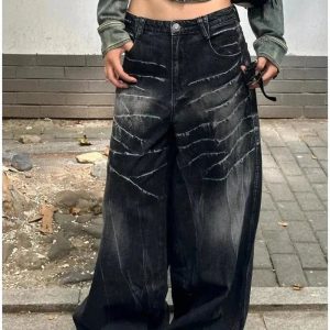 Distressed Marble Wash Wide-Leg Jeans for Cute 2000s Outfits & Y2k Fashion