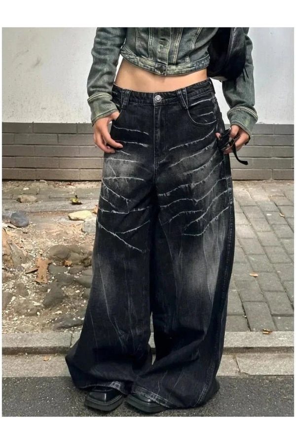 Distressed Marble Wash Wide-Leg Jeans for Cute 2000s Outfits & Y2k Fashion