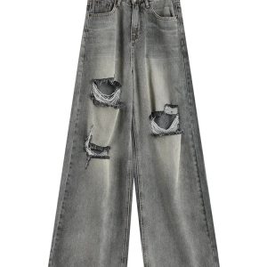 Distressed Oversized Baggy Jeans - Iconic Y2K Fashion Outfit for Fall