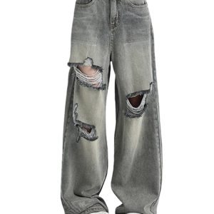 Distressed Oversized Baggy Jeans - Iconic Y2K Fashion Outfit for Fall