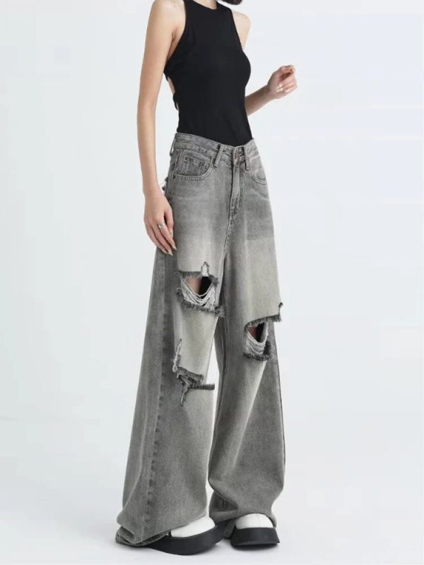 Distressed Oversized Baggy Jeans - Iconic Y2K Fashion Outfit for Fall