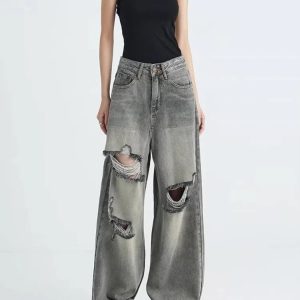 Distressed Oversized Baggy Jeans - Iconic Y2K Fashion Outfit for Fall