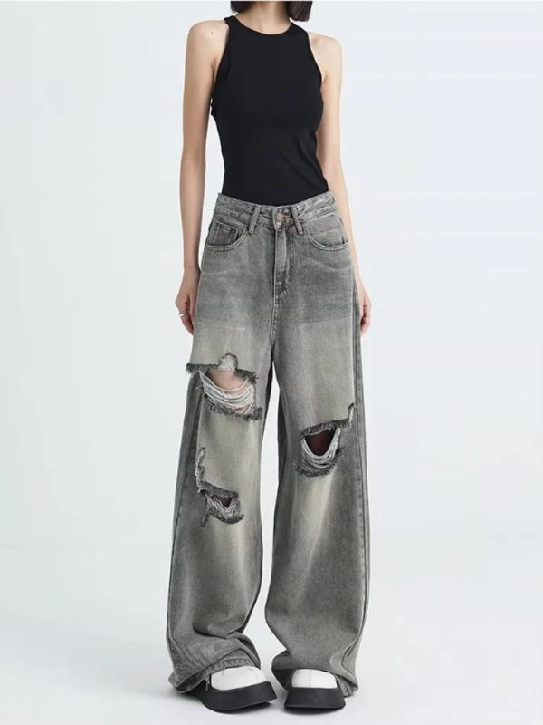 Distressed Oversized Baggy Jeans - Iconic Y2K Fashion Outfit for Fall