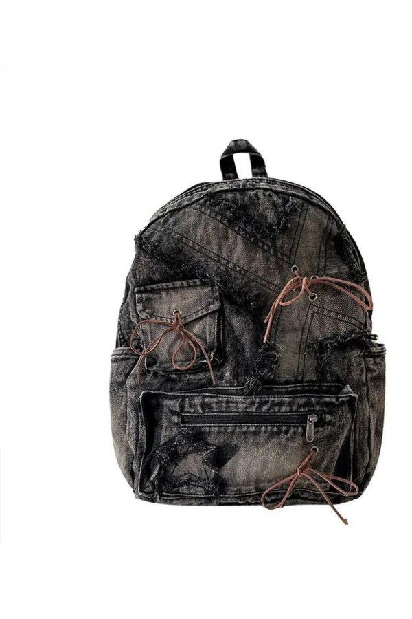 Distressed Vintage Denim Backpack - Y2K Fashion, 2000s Style Essential