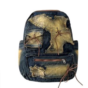 Distressed Vintage Denim Backpack - Y2K Fashion, 2000s Style Essential