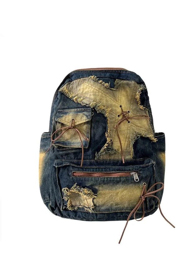 Distressed Vintage Denim Backpack - Y2K Fashion, 2000s Style Essential