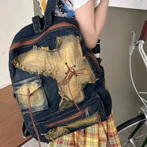 Distressed Vintage Denim Backpack - Y2K Fashion, 2000s Style Essential