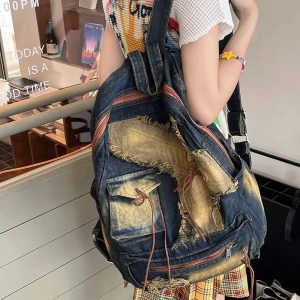 Distressed Vintage Denim Backpack - Y2K Fashion, 2000s Style Essential