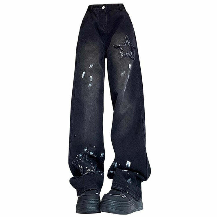 Downtown Girl Black Star Jeans - Iconic Y2K Fashion Outfit for Fall