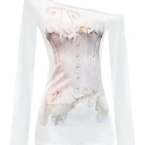 Dreamy Corset Illusion Off-Shoulder Top | Y2K Fashion Outfits & Aesthetic