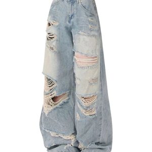 Extreme Distressed Baggy Jeans - Iconic Y2K Fashion Outfits for Women