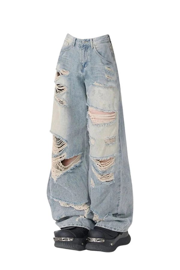 Extreme Distressed Baggy Jeans - Iconic Y2K Fashion Outfits for Women