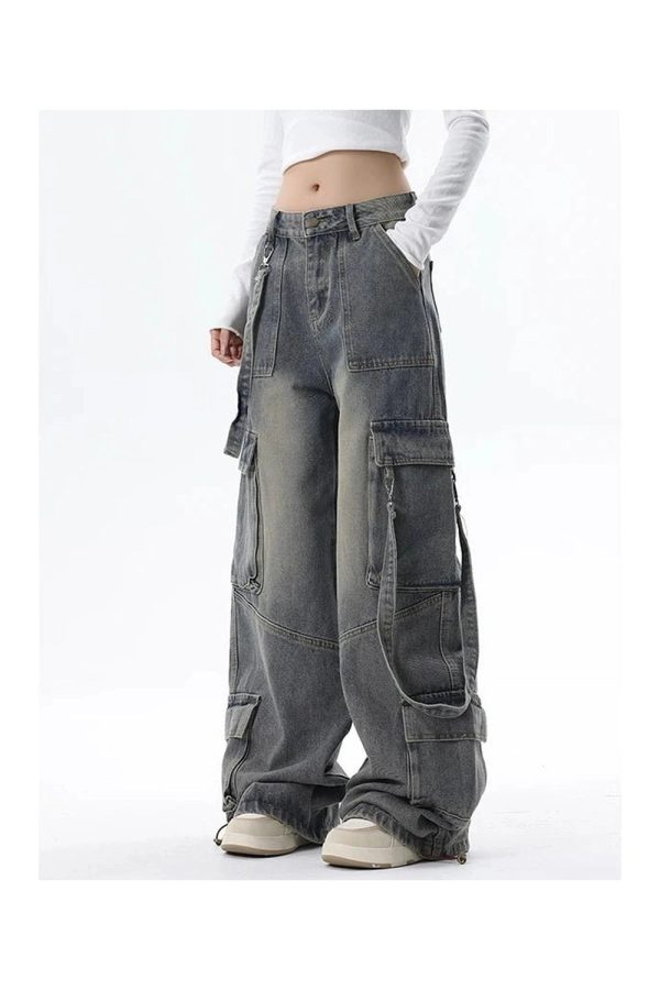 Extreme Wide-Leg Cargo Jeans - Iconic Y2K Fashion Outfit for Fall 2000s