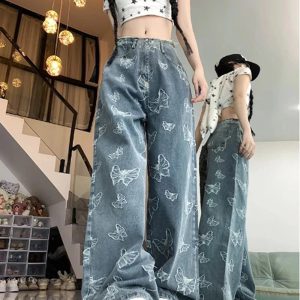 Fall Butterfly Dream Wide-Leg Jeans - Y2K Fashion Outfits for Women