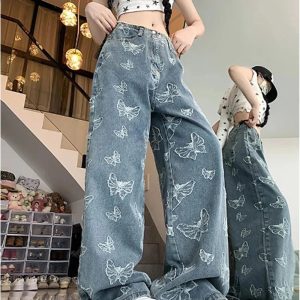 Fall Butterfly Dream Wide-Leg Jeans - Y2K Fashion Outfits for Women