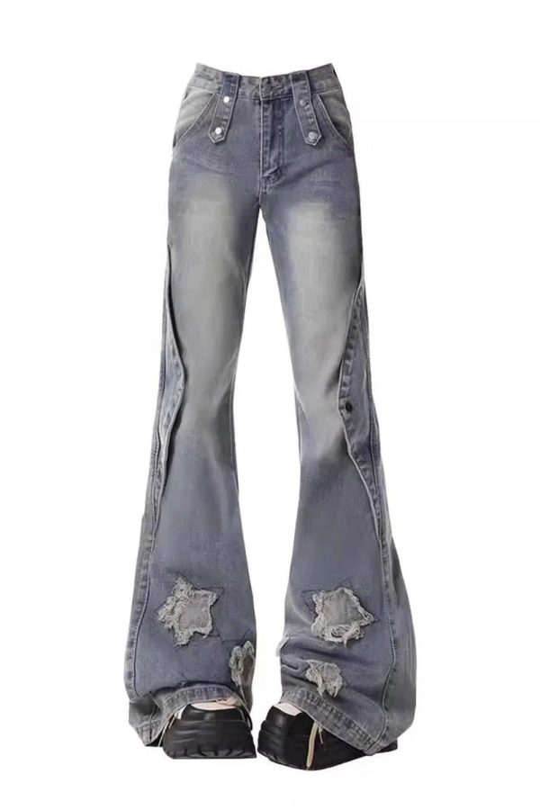 Fall Distressed Star Flare Jeans - Cute 2000s Outfits & Y2K Fashion