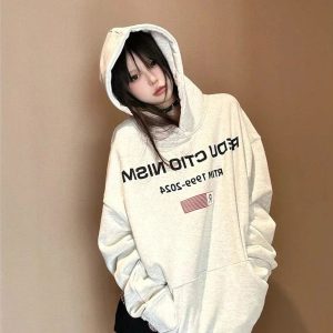 Fall Edgy Reverse Text Oversized Hoodie - Y2K 2000s Fashion Outfit