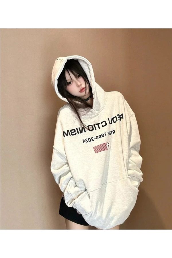 Fall Edgy Reverse Text Oversized Hoodie - Y2K 2000s Fashion Outfit