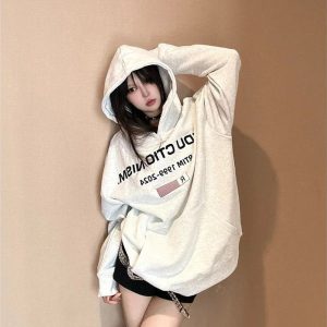 Fall Edgy Reverse Text Oversized Hoodie - Y2K 2000s Fashion Outfit