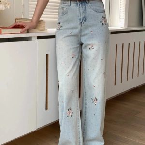 Fall Floral Dream Wide-Leg Jeans - Y2K Fashion Outfits for Trendy Women