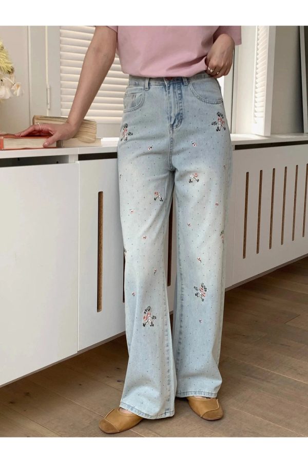 Fall Floral Dream Wide-Leg Jeans - Y2K Fashion Outfits for Trendy Women