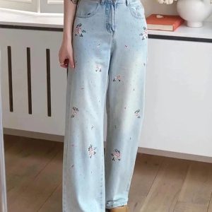 Fall Floral Dream Wide-Leg Jeans - Y2K Fashion Outfits for Trendy Women