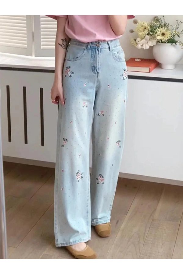 Fall Floral Dream Wide-Leg Jeans - Y2K Fashion Outfits for Trendy Women