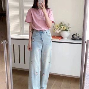 Fall Floral Dream Wide-Leg Jeans - Y2K Fashion Outfits for Trendy Women