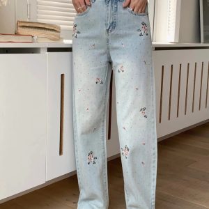 Fall Floral Dream Wide-Leg Jeans - Y2K Fashion Outfits for Trendy Women