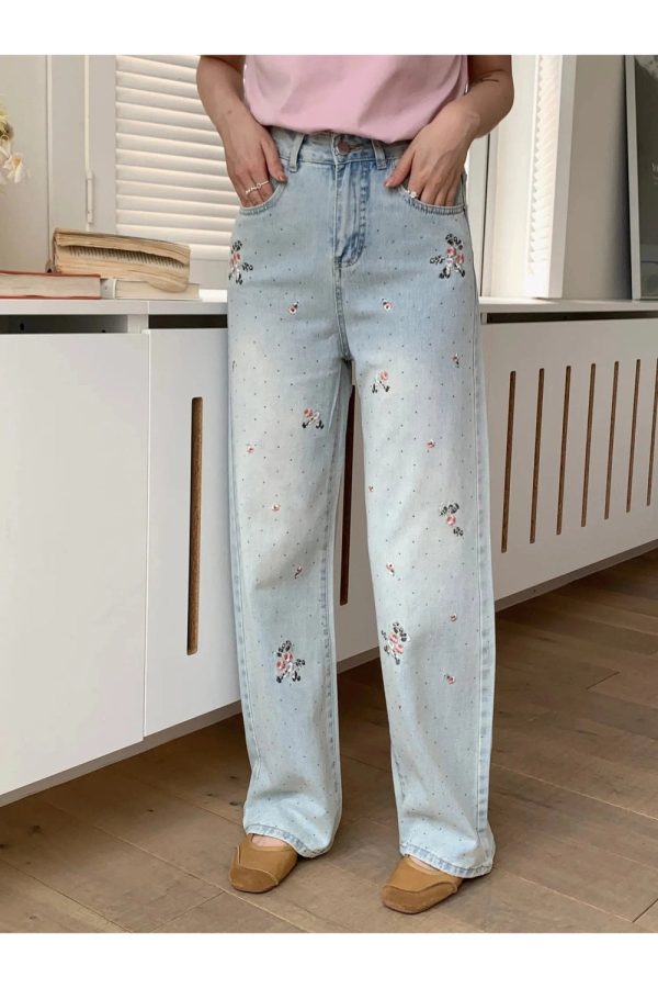 Fall Floral Dream Wide-Leg Jeans - Y2K Fashion Outfits for Trendy Women