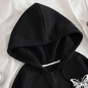 Fall Gothic Butterfly Zip-Up Hoodie - Y2K Fashion Outfit for 2000s Style