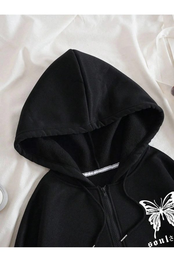 Fall Gothic Butterfly Zip-Up Hoodie - Y2K Fashion Outfit for 2000s Style